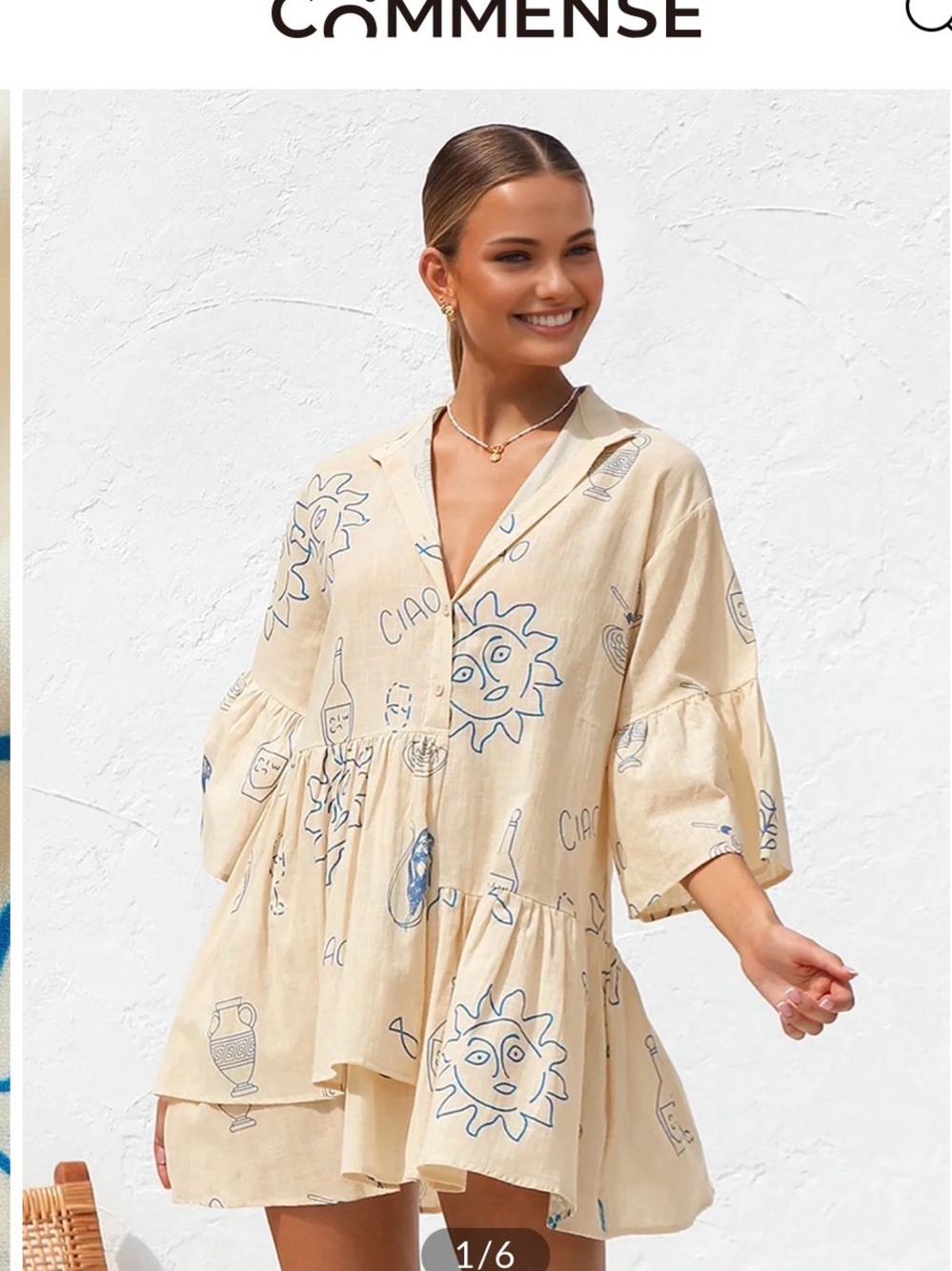 Commense Beige Sun-Print Cotton Tunic Dress